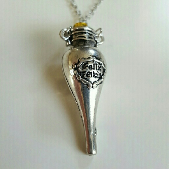 NWT Harry Potter Felix Bottle of Luck Necklace Hogwarts Silver Gold Top Pendant - Picture 2 of 4